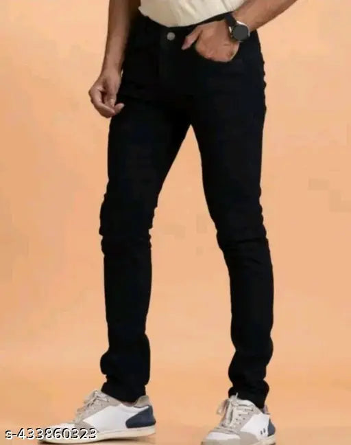 Black denim men's slim fit jeans - trendy, affordable, and stylish
