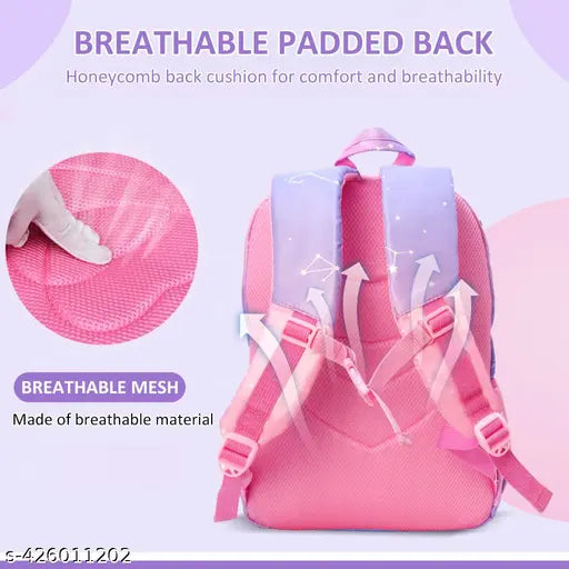 Durable purple gradient nylon school backpack for girls, free size (17"x12"), age range 6-12