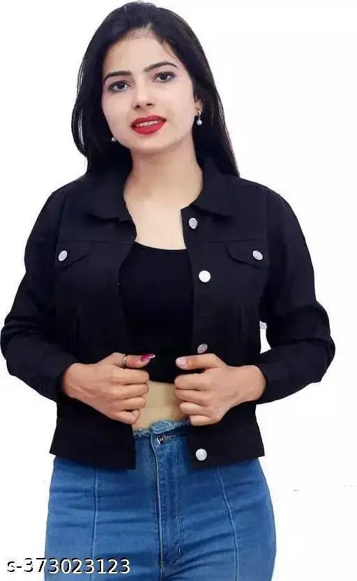 Denim Aakarsha ethnic jacket, solid pattern with three-quarter sleeves. Indigenous fashion accessory for trendy ladies