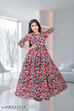 Georgette printed cotton blend frock with three-quarter sleeves, floral summer design, ideal for young girls (9-16 years)