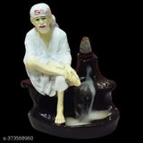 Handcrafted white-and-black polyresin Backflow Idols of Lord Ganesh & Sai Baba, with 51 free incense cones, ideal for sacred spaces