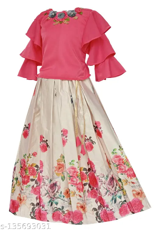 Blue silk blend lehenga choli for kids, intricate bell detail, Indian traditional wear