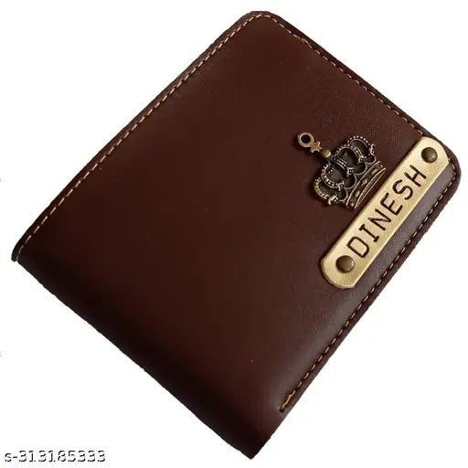 Dark brown faux leather personalized name wallet for men with charms, ideal for gifts on special occasions such as birthdays, anniversaries, or thanksgiving