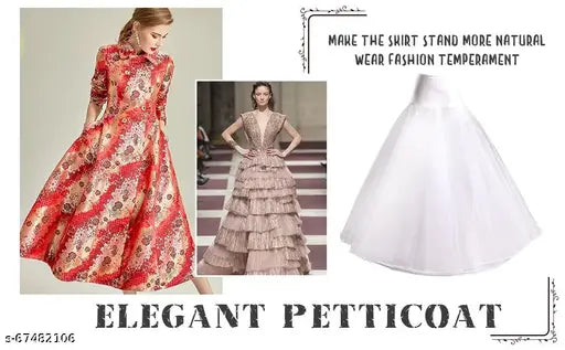 Red floral chiffon underskirt petticoat, natural waist, hoop skirt style for women
