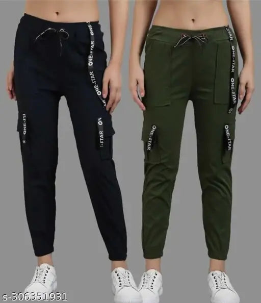 Black, green, and grey casual trousers with cargo pockets in a combo pack
