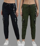Black, green, and grey casual trousers with cargo pockets in a combo pack