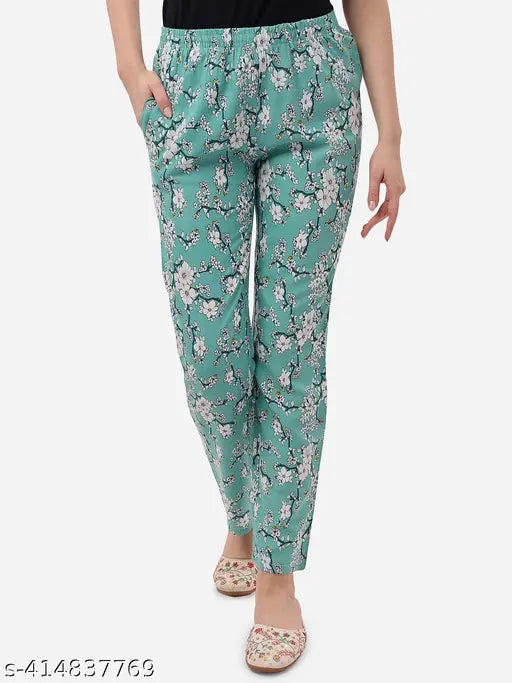 Women's rayon print pyjamas, lower cut with pockets, pack of 3