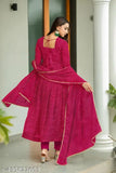 Stylish Georgette printed net gown and dupatta set, long sleeves, dyed/washed pattern, Indian origin