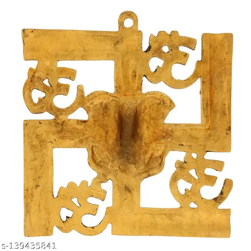 Metal net Ganesh wall hanging with Swastik and Om decorative religious idol, perfect gifting option for Ganesh Chaturthi celebration