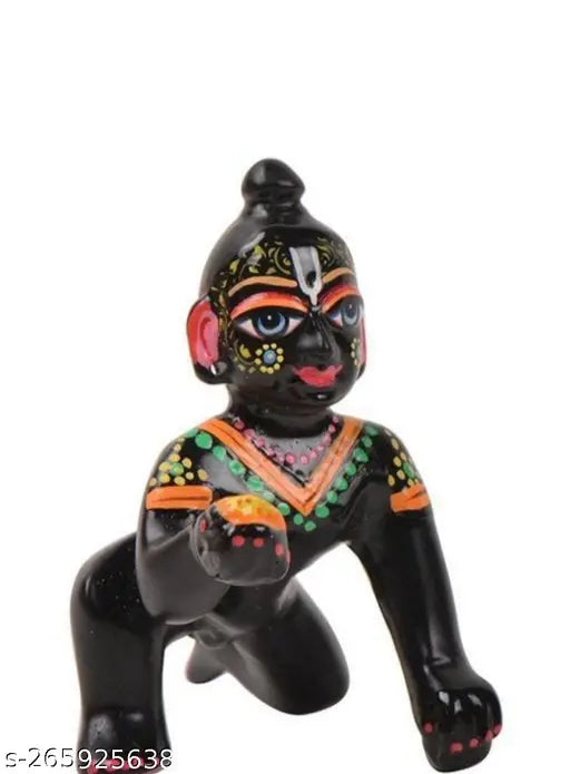 Brass and black hand-painted modern idol, full makeup, for home decor or pooja, Thakur Ji statue, Krishna Ji baby Kanha representation, Gopal Ji whole shringar IDOL