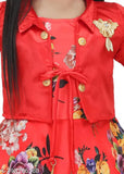 Stylish cotton blend gown with printed net pattern, three-quarter sleeves. Perfect fit children's dress for special occasions, imported fabric, suitable for all seasons. Sizes: 2-3yrs (Bust 20in, Len 24in), 3-4yrs (Bust 22in, Len 26in), etc. India origin