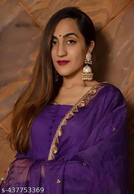 Georgette kurti pant set with dupatta, solid color Indian traditional outfit on model