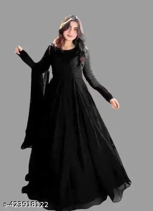 Georgette maxi gown dupatta sets for women, solid-patterned anarkali kurti pant set, new Bollywood style partywear dress
