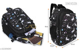 Blue nylon printed medium laptop backpack with 3 compartments, padded air mesh shoulder straps, durable, lightweight, eco-friendly, water-resistant, and stain-resistant. Perfect for college students or school children in India