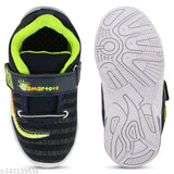 A pair of blue and black kids' running shoes with LED lighting