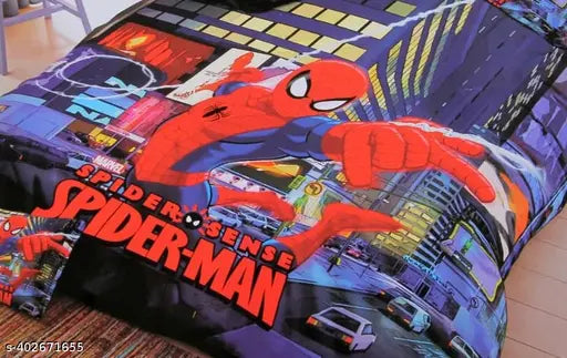 Glace cotton spider man flat sheets, superfine for kids' double queen size summer beds, 2 pillow covers included, made in India