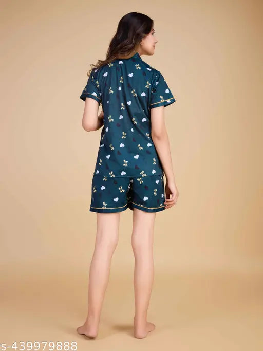 Latest printed hosiery nightdresses for girls & women, short sleeves, vibrant pattern on display