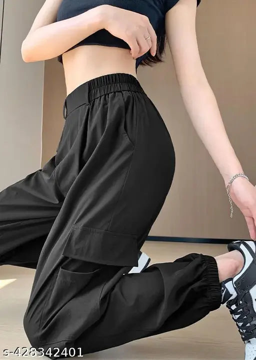 Women's relaxed fit blue cotton blend trousers