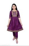 Embellished Rayon Kurta & Pant Set for Girls, ethnic A-line style, 3/4 sleeves, India origin