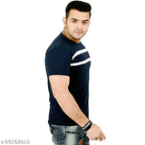 Striped polyester Driplock round neck T-shirt, soft and breathable, great for casual wear