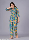 Pure cotton loungewear coord set, printed night suit top & pyjamas for women, ideal for Indian weather