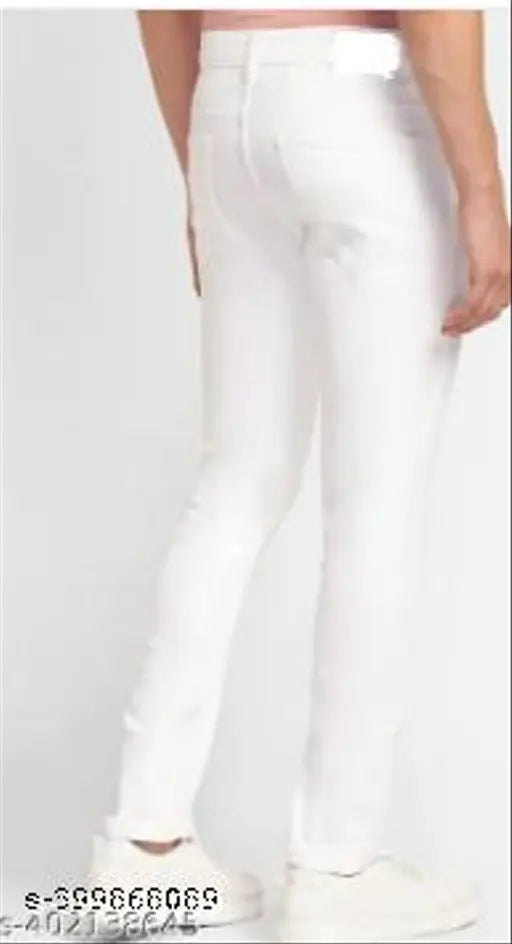 White denim men's jeans, high-quality monk fit from Shriradhe Enterprises. Solid pattern, ideal for any occasion. Fits waist sizes 28, 30, or 32 inches, with a length of 39 inches per pair. Made in India