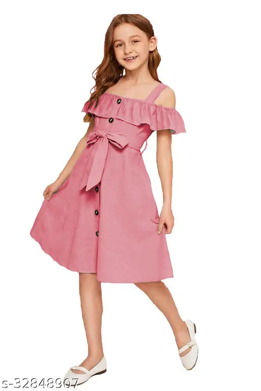 Pink off-shoulder sleeveless dress with button closure