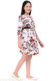 Girls multicolor flare dress, short sleeve, belted waist, midi length
