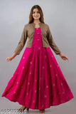 Pink rayon Anarkali Kurta with jacket, printed combo, festive party wear, traditional Indian attire