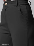 Black wool blend formal women's straight-leg trousers