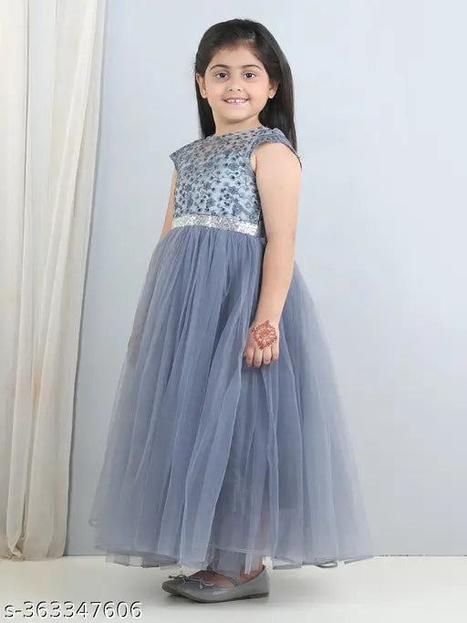 Fuchsia and grey net party dress for girls (1-10 years), embellished with toy balloon print, hand wash recommended