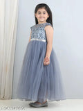 Fuchsia and grey net party dress for girls (1-10 years), embellished with toy balloon print, hand wash recommended