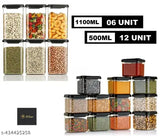 Clear plastic air tight square kitchen storage container set, pack of 18, 1100ml and 500ml capacity