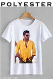 Printed net short-sleeve yellow polyester top, India origin