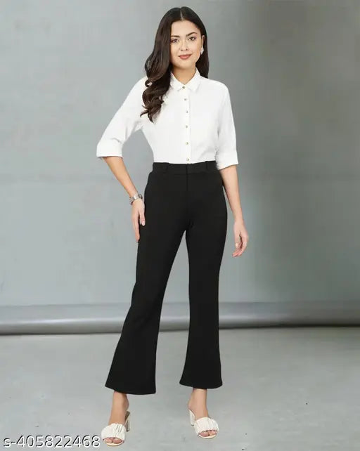 Black cotton Lycra plazzo pants for women, formal office wear from Lifetarm