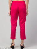 Pink cotton casual women's pants with two pockets