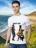 Blue polycotton round neck men's t-shirt, classic trendy design, under 199
