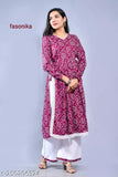 Rayon bandhani naira kurta set with white palazzos, printed net design for women, India-made fashion