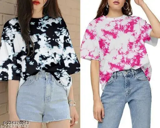 Oversized t-shirt with a tie-dye print, black cotton fabric, women's style