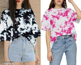 Oversized t-shirt with a tie-dye print, black cotton fabric, women's style