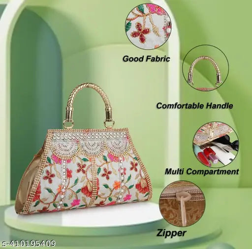 Stylish modern women clutches, colorful embroidered purse with zip closure