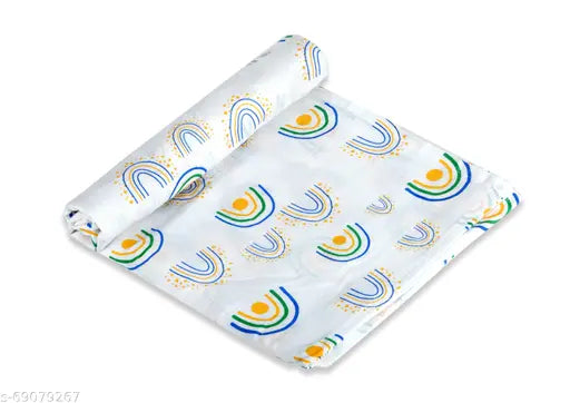 Organic yellow star & rainbow muslin swaddle set (2pcs), soft cotton for newborn comfort