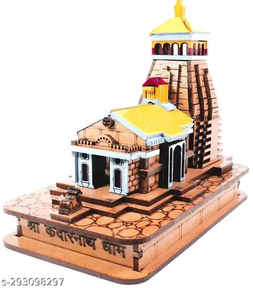 Hand-painted pine wood model of Shri Kedarnathji Temple, a famous Indian shrine for home office or car dashboard, measures 9 x 5.5 x 10 cm (LxWxH)