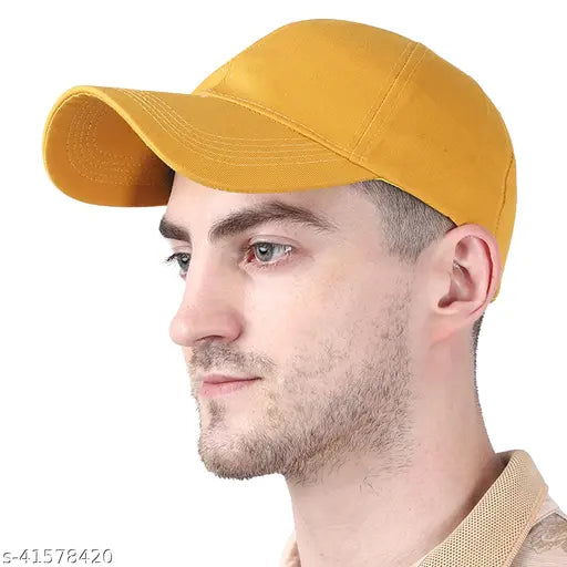 Yellow cotton baseball cap with a flat brim