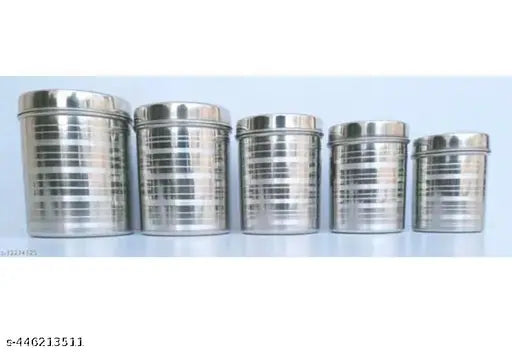 Stainless steel kitchen jars set, food grade, airtight, pack of 5, various sizes
