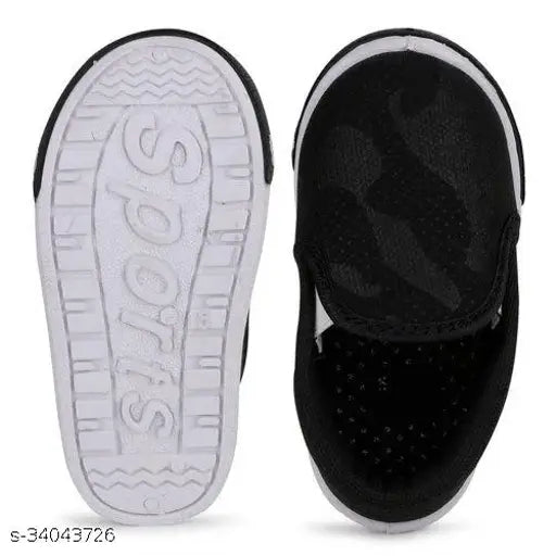 Black casual slip-on sports shoes with white sole