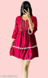 Modern girls cotton linen three-quarter sleeve kurta top, self-design net pattern for kids aged 7-18 years