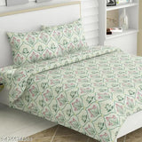 Haus & Kinder 100% Cotton 186 TC Double Floral Bedsheet ( Green Blossoms ) – With Complimentary 2 Pillow Covers