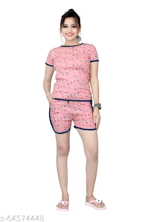 Cotton sound print nightwear set(T-shirts & shorts)(S/M/L), comfortable sleepwear in Indian style printed design