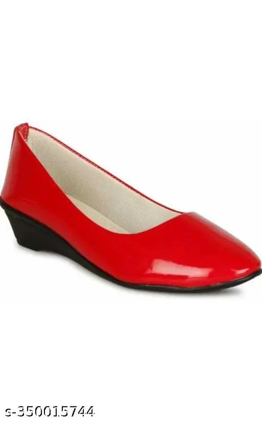 Red synthetic leather women's ballerinas with zip fastening, solid pattern in sizes IND-3 to IND-9 from India